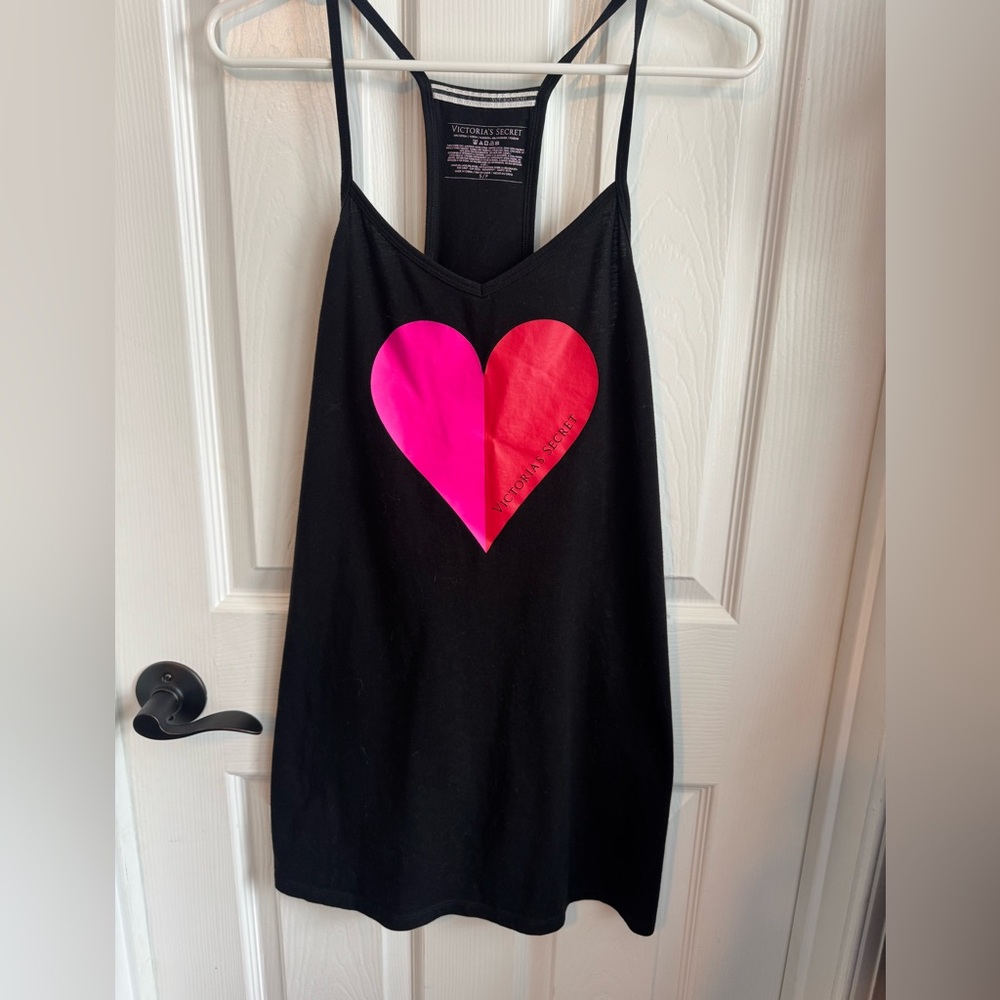 Victoria's Secret‎ Black Heart Sleep Dress Small Racerback Pink Logo Lounge